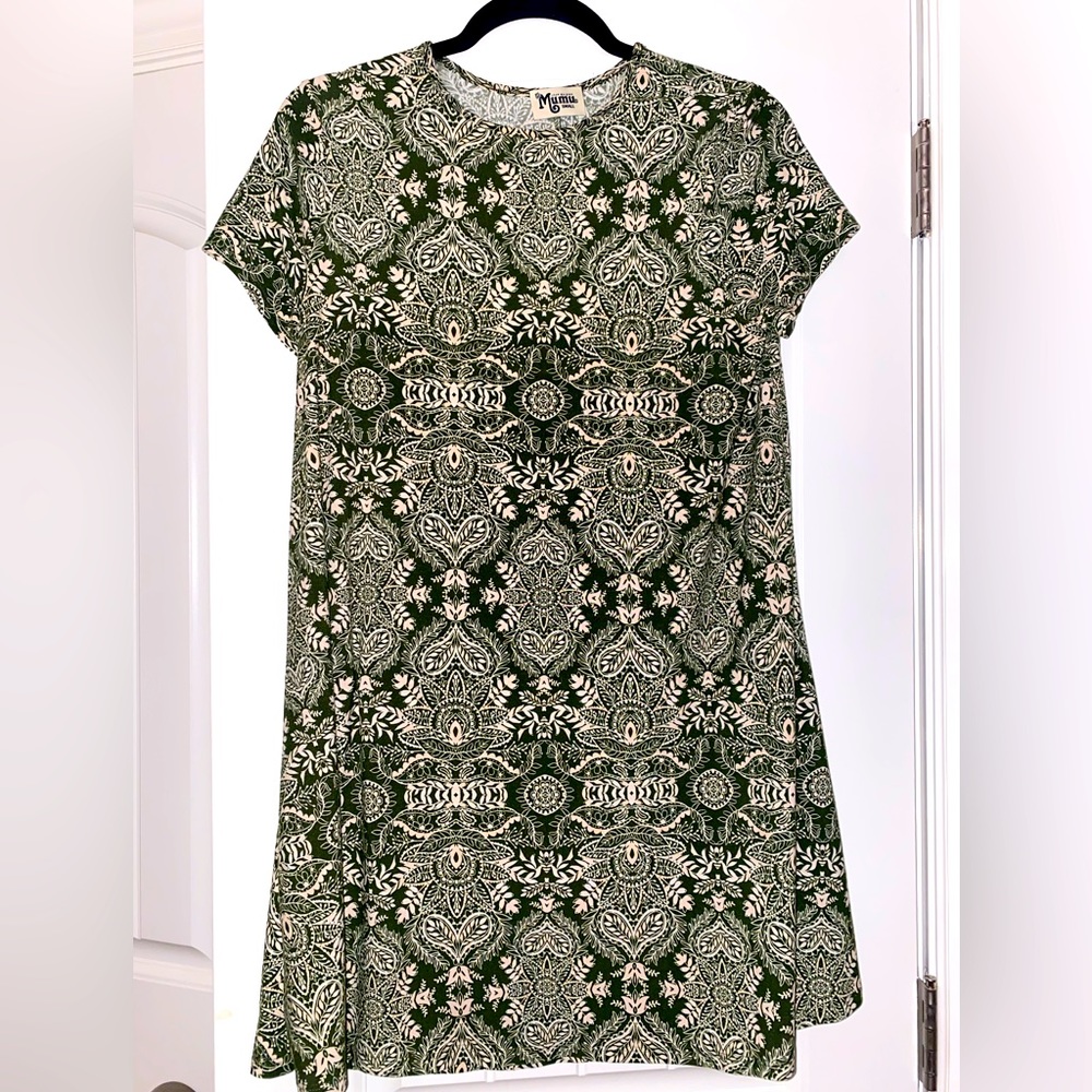 Show Me Your MuMu green pattern short sleeve dress, size small